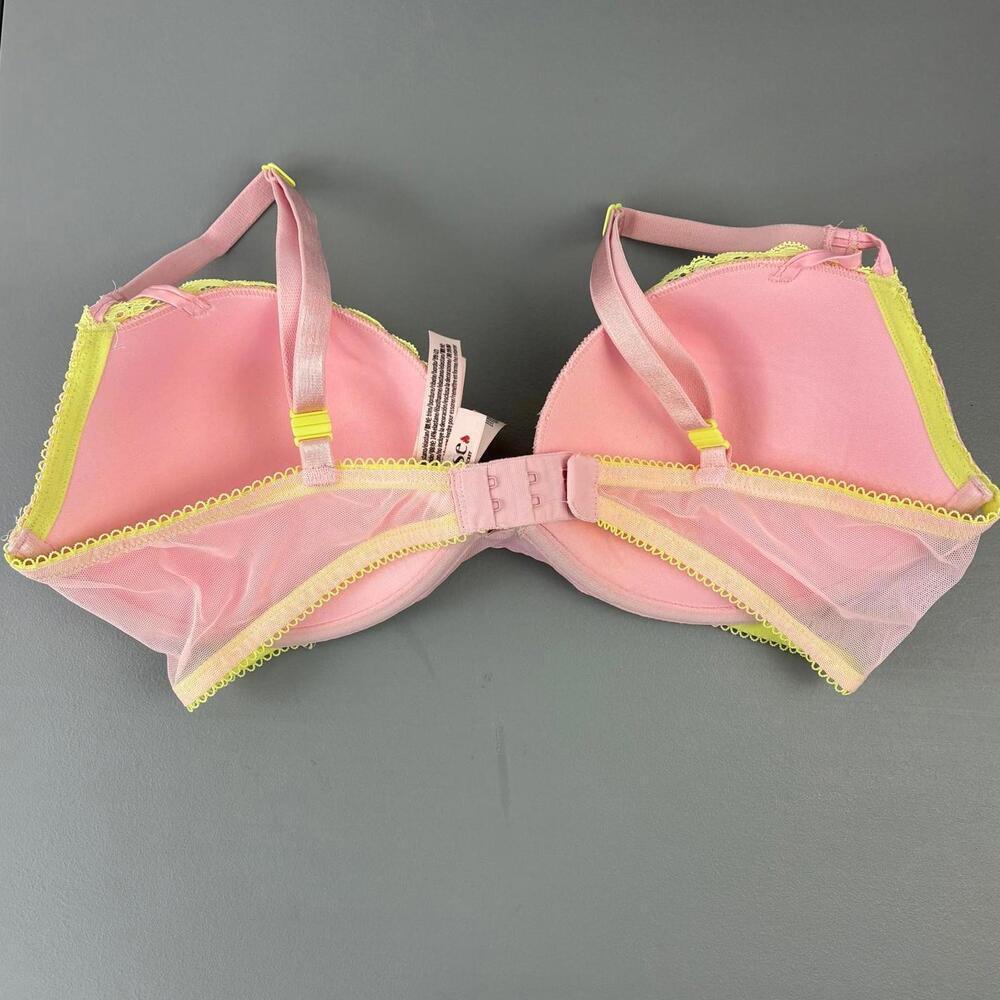 Victoria's Secret Tease Pink and Yellow Lace Trimmed Pushup Bra - Picture 3 of 8